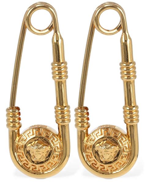 versace inspired hoop earrings|Versace safety pin earrings.